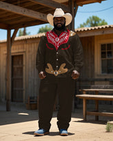 Western Cowboy Style Cartoon Pattern Floral Printed Big Men's Long Sleeve Shirt Trousers Set